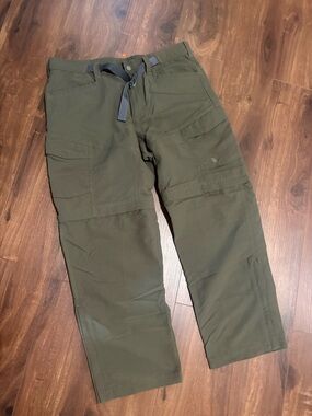The North Face Paramount Mens Convertible Olive Belted Zip Off Pants, size XL